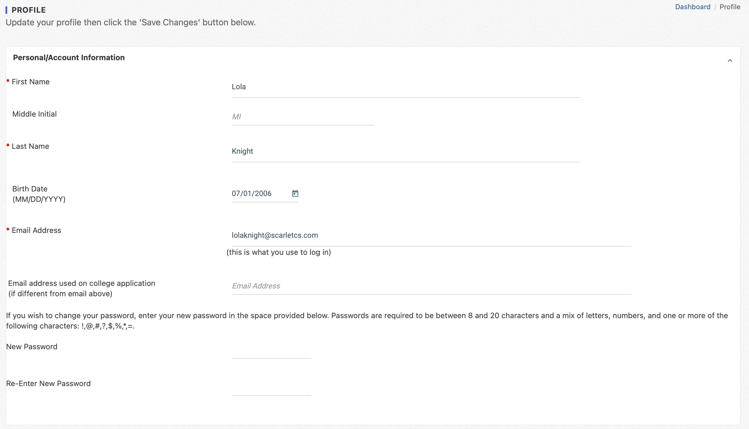 Change Email STARS
